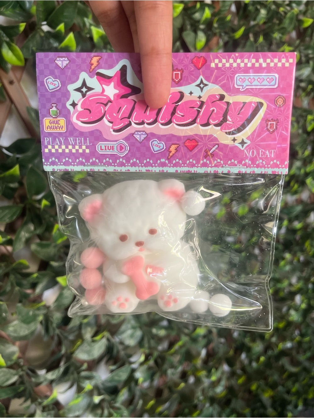 Squishy White & Pink Bear Plush Keychain